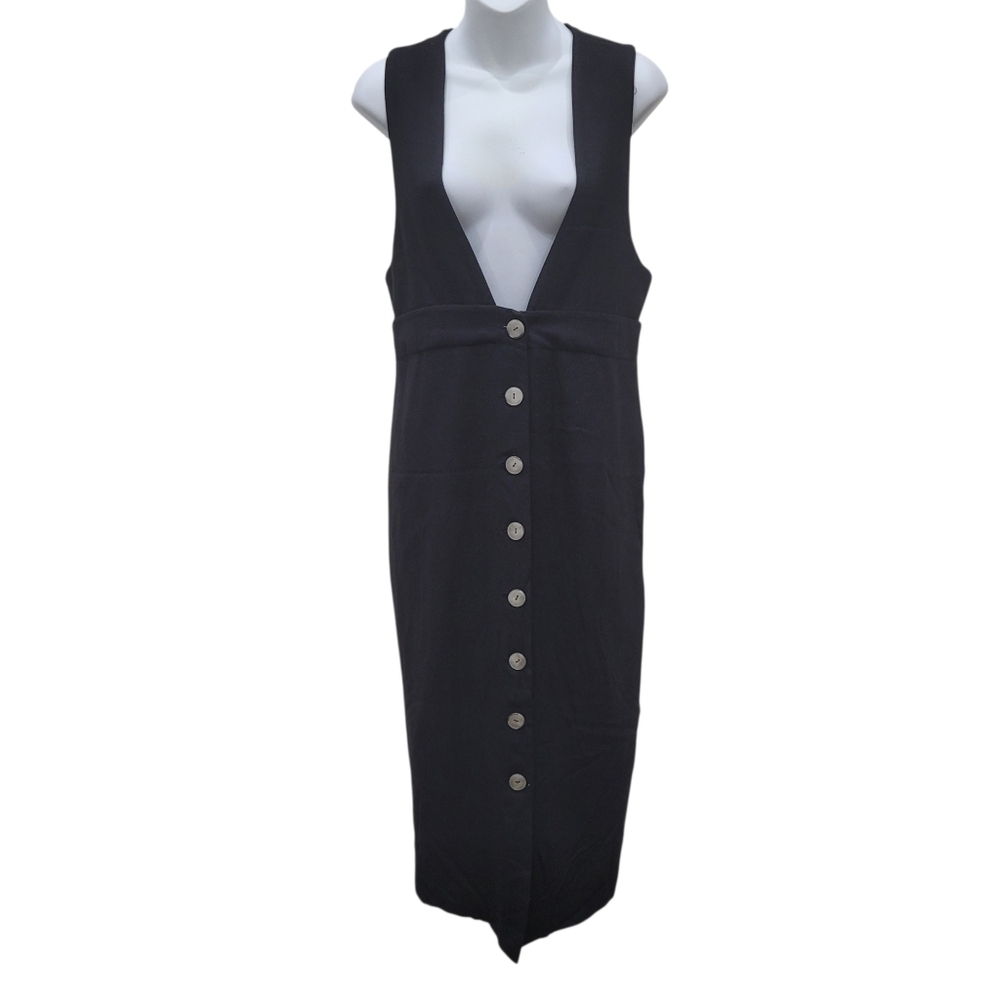 Ann Taylor Black Buttons Down One Piece Dress 35% Wool Made in USA Size: 4